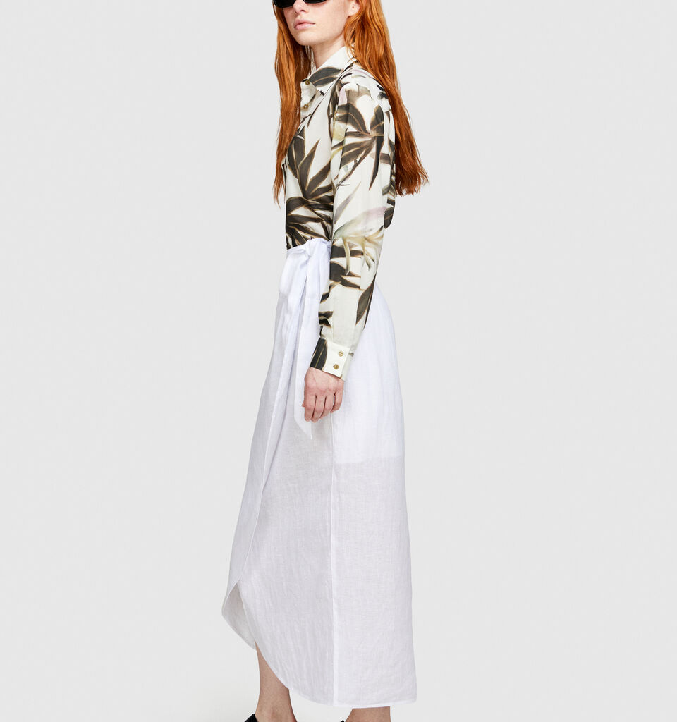 Pareo skirt in 100% linen - women's midi skirts - White | Sisley image number 2